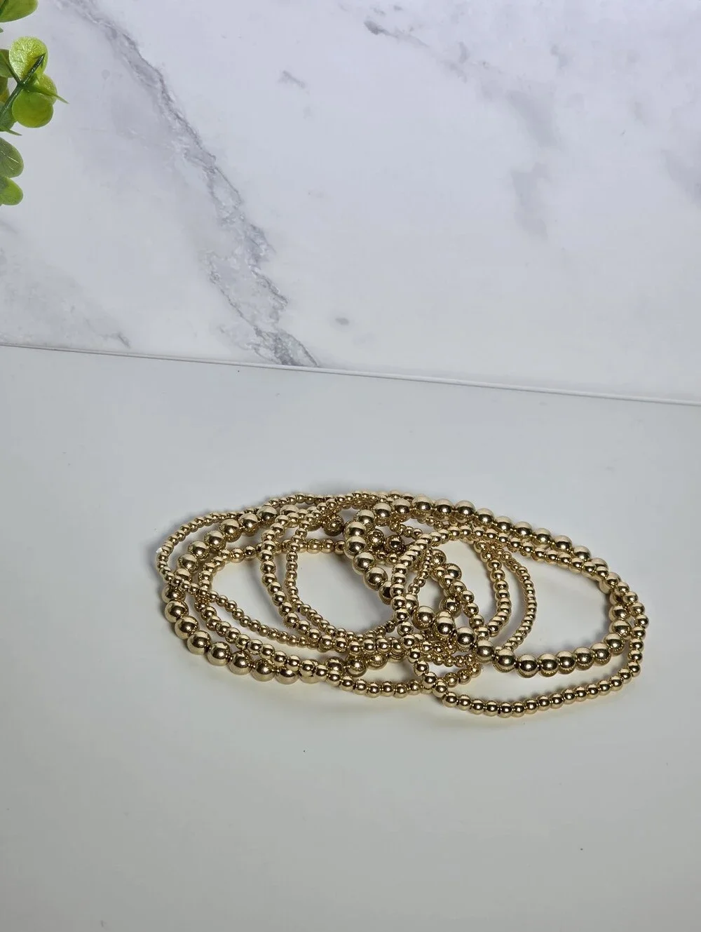 Gold Beaded Stretch Bracelet Stack - Women Accessories